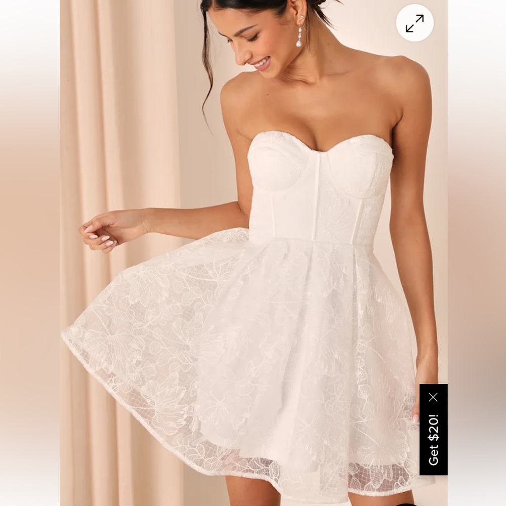White Embroidered Strapless Tulle Mini Dress